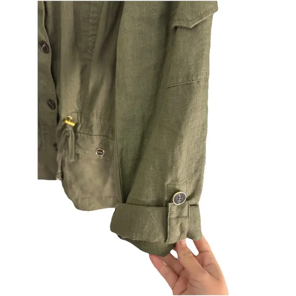 INC Utility Jacket Women's 2XL Olive Green Linen Lightweight Cargo Military Chic - Picture 13 of 14